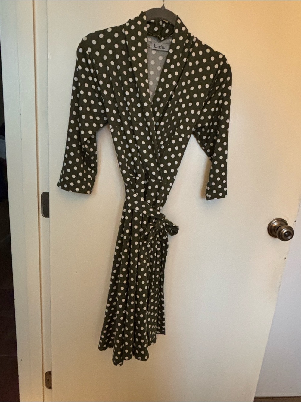 Karina Dresses Olive Green Polka Dot Wrap Dress